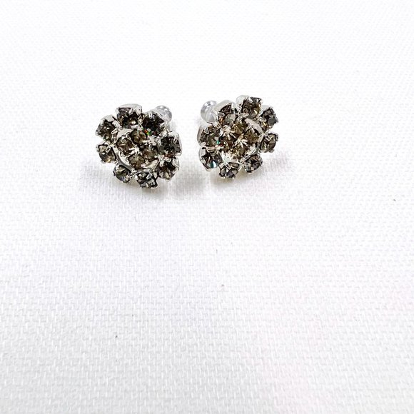 NWOT - Smoky Grey Rhinestone Silver Tone Post Earrings - Picture 1 of 6